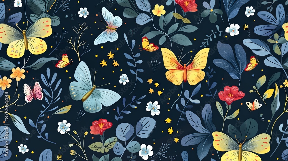 Vibrant Butterfly and Floral Pattern. Vibrant Butterfly and Floral Pattern.
