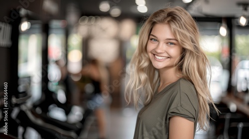 Happy Client Woman: Long Blonde Wavy Hair in Beauty Salon - Satisfied Customer Banner Concept © Anastasija