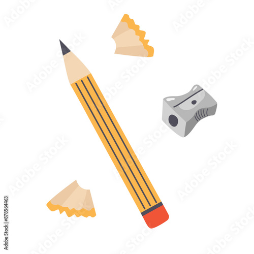 Pencil sharpener and sharpener icon. Flat vector illustration.