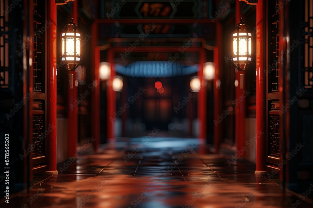 Ancient Chinese Corridor with Lanterns. Ancient Chinese Corridor with Lanterns.