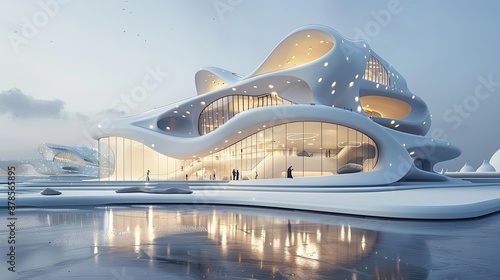 3D render of a futuristic museum with innovative architecture photo