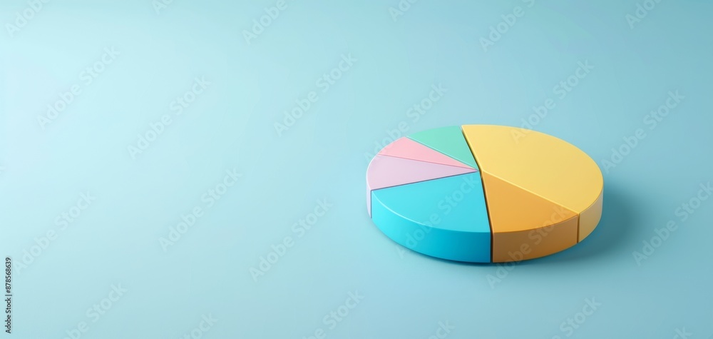 Obraz premium Minimalist pie chart on light blue background representing data analysis, business statistics, and financial reporting concepts. Accurate assessment and measurement are crucial in corporate