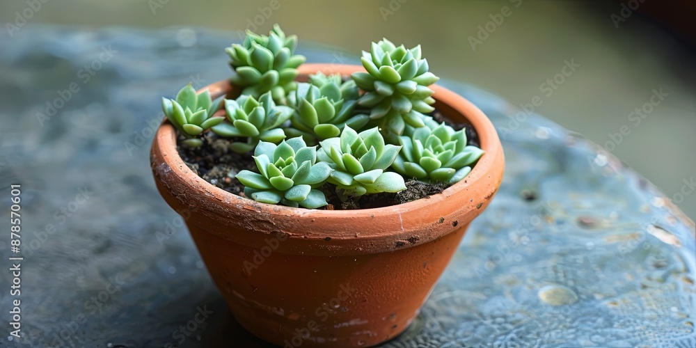 Close-up of succulent plant in terracotta pot. Close-up of succulent plant in terracotta pot.