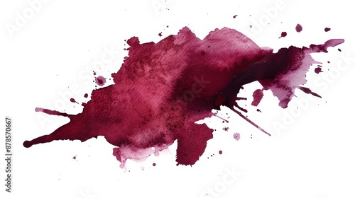 ed wine stain isolated on white background. Realistic wine texture watercolor grunge brush. Dark