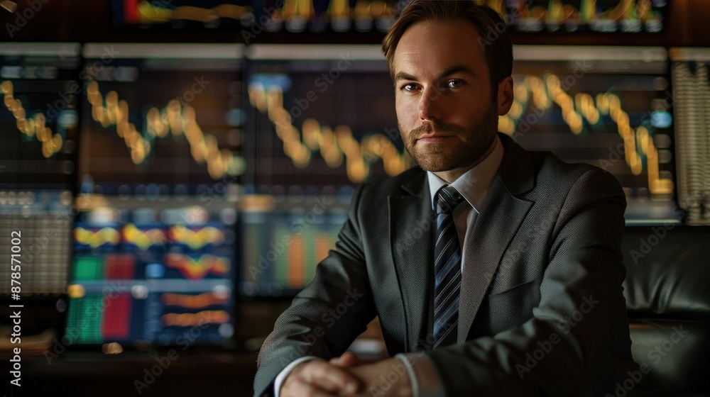 Fototapeta premium rich man in suit sitting, background