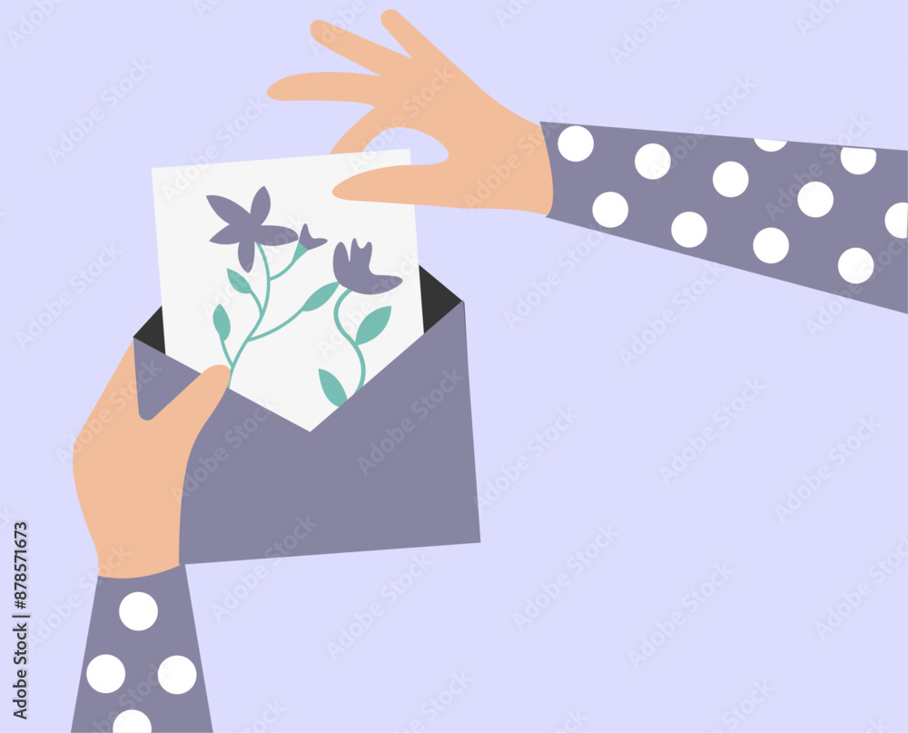 Obraz premium Floral drawing, hand holding letter illustration