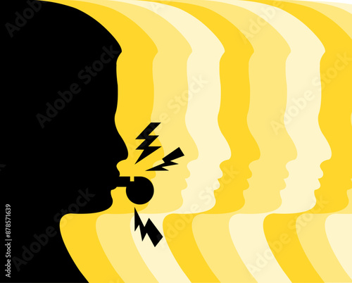 A whistleblower in crowd, spreading private information among people illustration