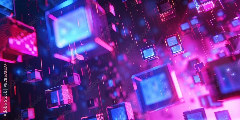 Abstract geometric shapes in pink and blue neon. Abstract geometric shapes in pink and blue neon.