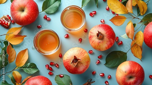 Pomegranates and Apples with Honey for Rosh Hashanah photo