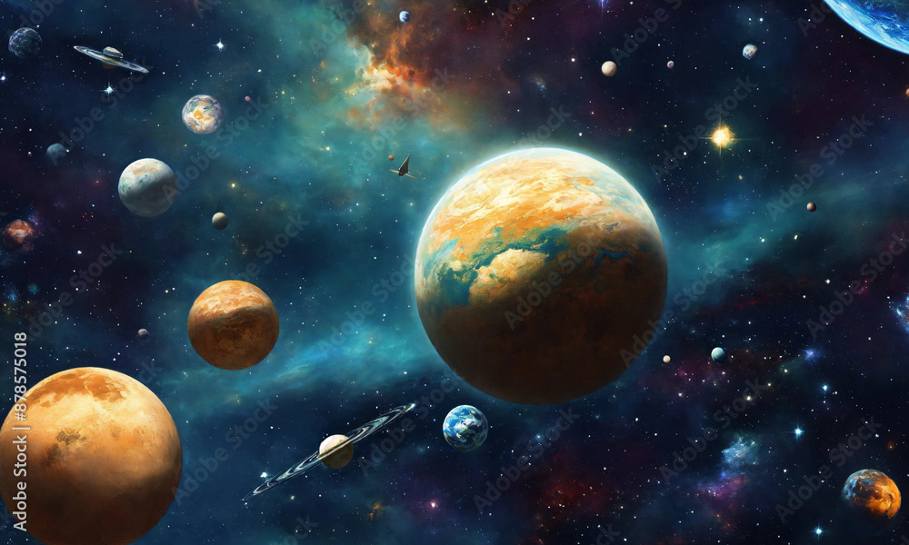 Obraz premium galaxy with colorful planets