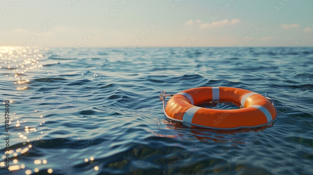 Obraz premium Lifebuoy Floating in Calm Waters