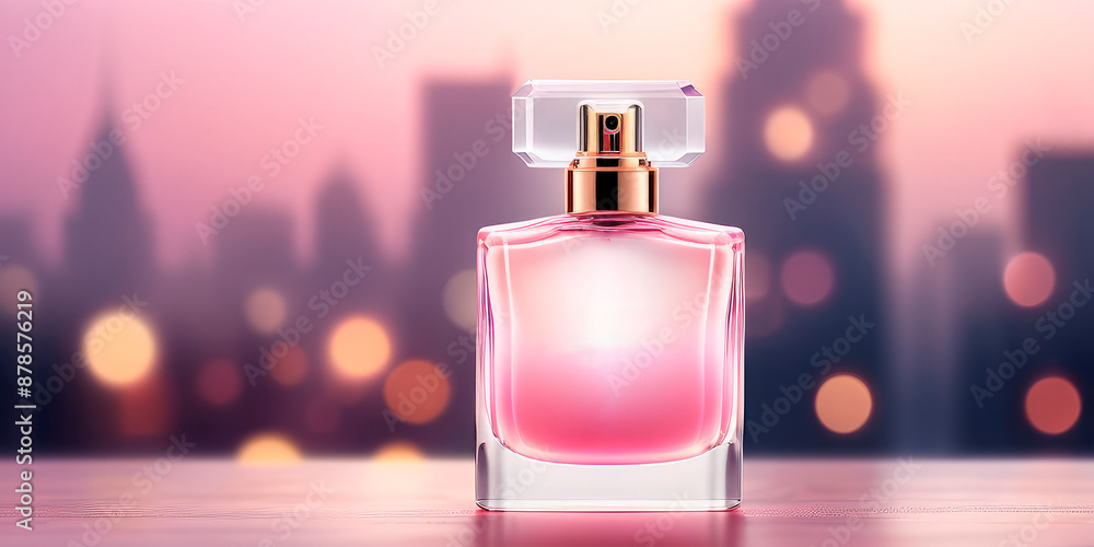 luxury perfume on the background of a blurred metropolis luxury perfume on the background of a blurred metropolis