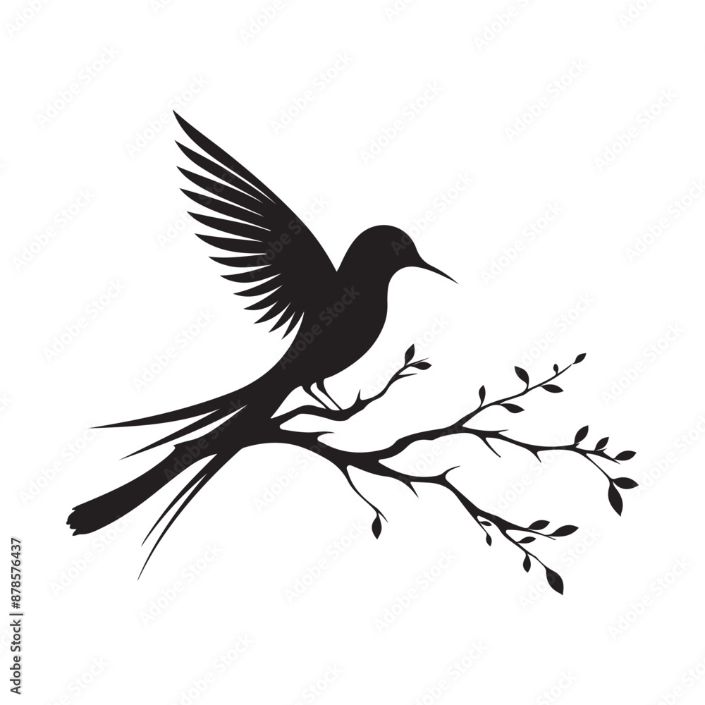 Fototapeta premium Artful illustrations of silhouette birds perched in nature.