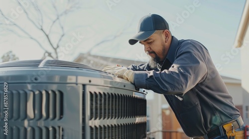 HVAC Technician Inspecting Air Conditioner Unit