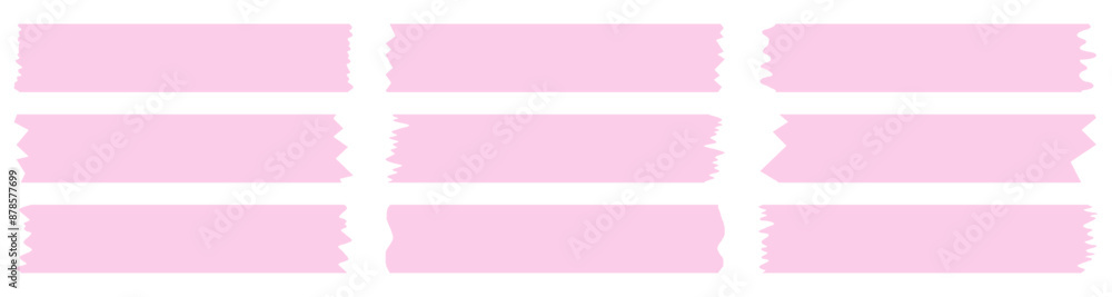 Set of pink washi tapes isolated on white. Washi tapes collection in vector. Pieces of decorative tape for scrapbooks. Torn paper Set of pink washi tapes isolated on white. Washi tapes collection in vector. Pieces of decorative tape for scrapbooks. Torn paper