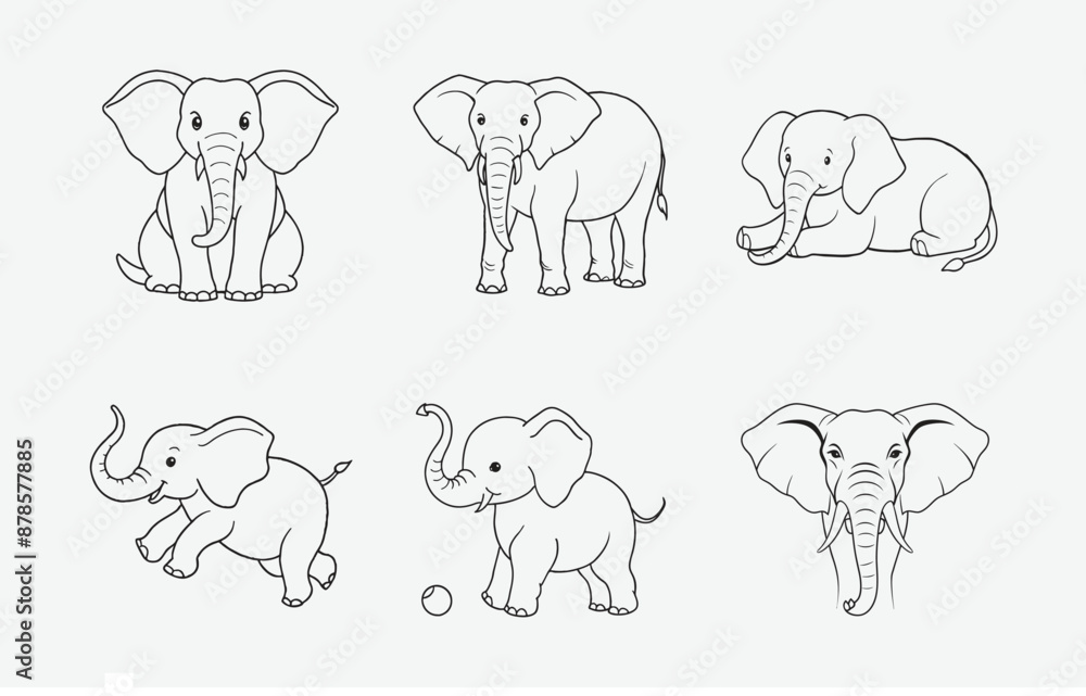 Fototapeta premium Print Majestic Elephant Line Art Vector Set, Elegant and Detailed Designs for Creative Projects