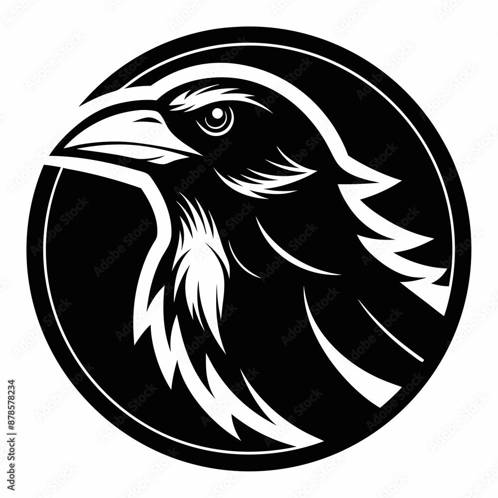black and white crow head illustration