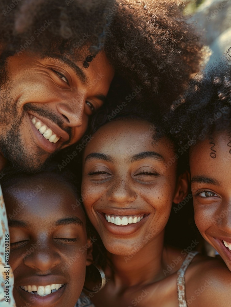 Fototapeta premium A group of people laughing and smiling together in front of the camera, perfect for social media or personal use