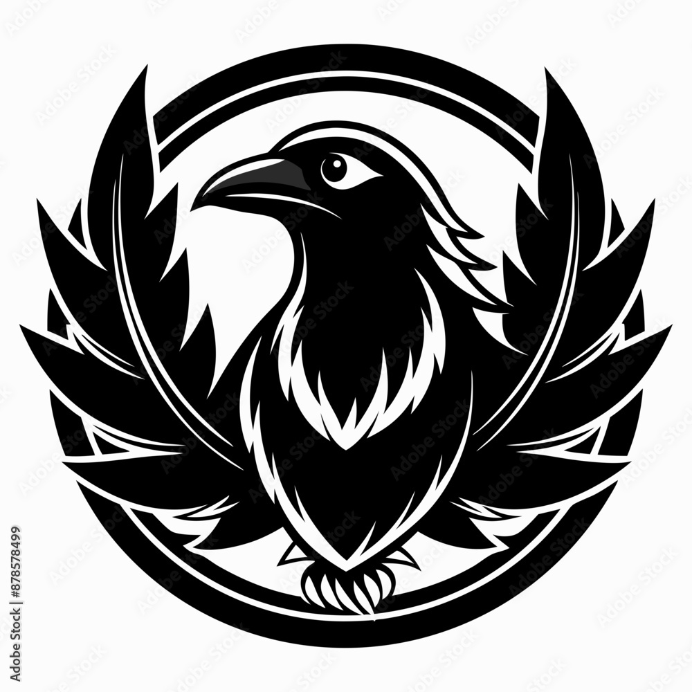 Obraz premium black and white crow head illustration