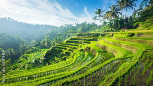 Green Rice Terraces in a Tropical Landscape