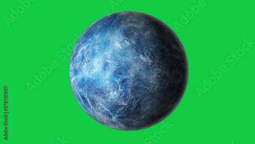 beautiful blue color abstract unknown planet rotation seamless looping animation in green screen