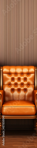 Ornate, leather armchair against a muted backdrop.