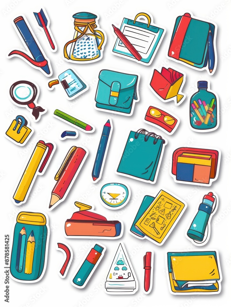 various school supplies are arranged on a white background various school supplies are arranged on a white background