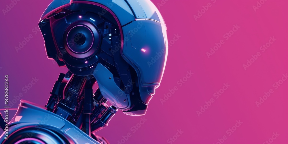 The advanced robot showcasing cuttingedge AI technology is set against a vivid neon pink background The advanced robot showcasing cuttingedge AI technology is set against a vivid neon pink background