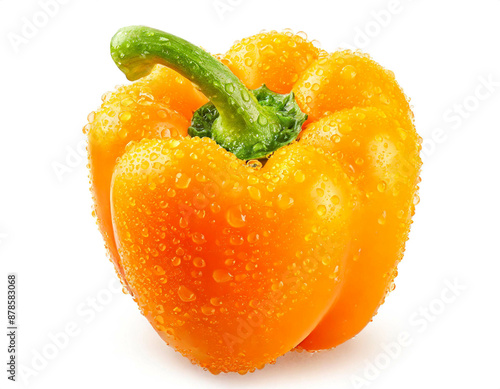 Tropfen an einer Paprika isoliert auf weißen Hintergrund, Freisteller