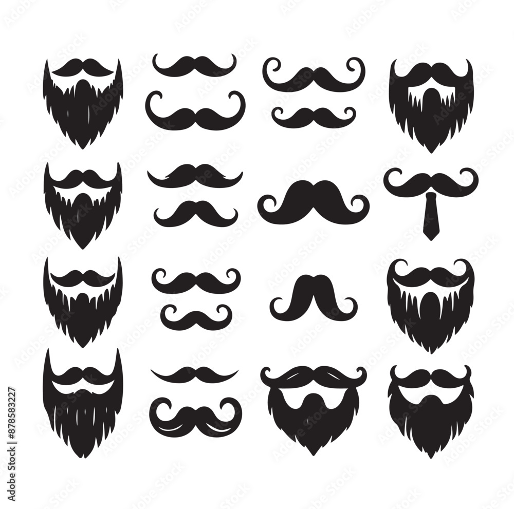 Mustaches and beard style set vector silhouettes illustration Mustaches and beard style set vector silhouettes illustration