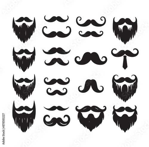 Mustaches and beard style set vector silhouettes illustration 