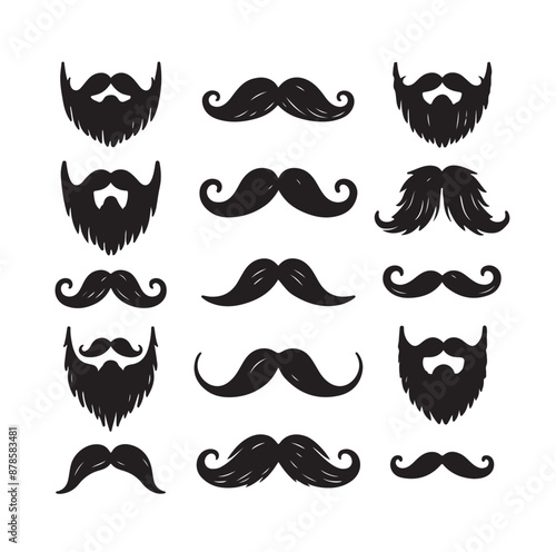 Mustaches and beard style set vector silhouettes illustration 