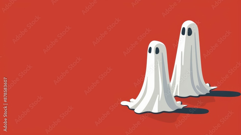 Ghostly figures, Halloween spirits, red background Ghostly figures, Halloween spirits, red background