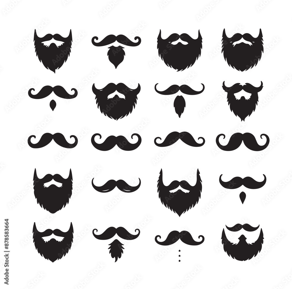 Mustaches and beard style set vector silhouettes illustration Mustaches and beard style set vector silhouettes illustration