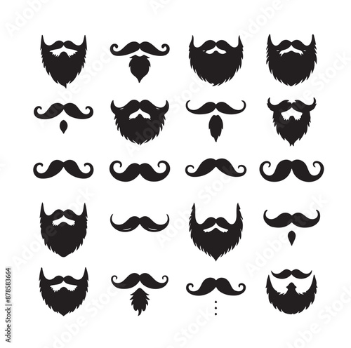 Mustaches and beard style set vector silhouettes illustration 