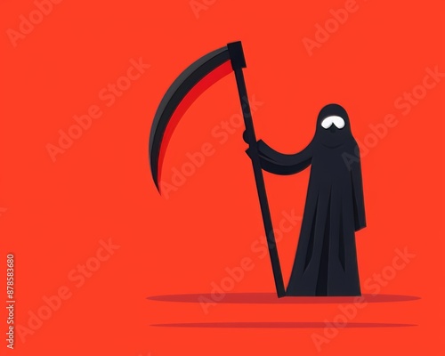 Obraz na płótnie Grim Reaper with scythe, Halloween symbol of death, red background w salonie
