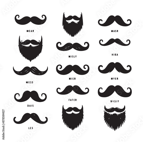 Mustaches and beard style set vector silhouettes illustration 