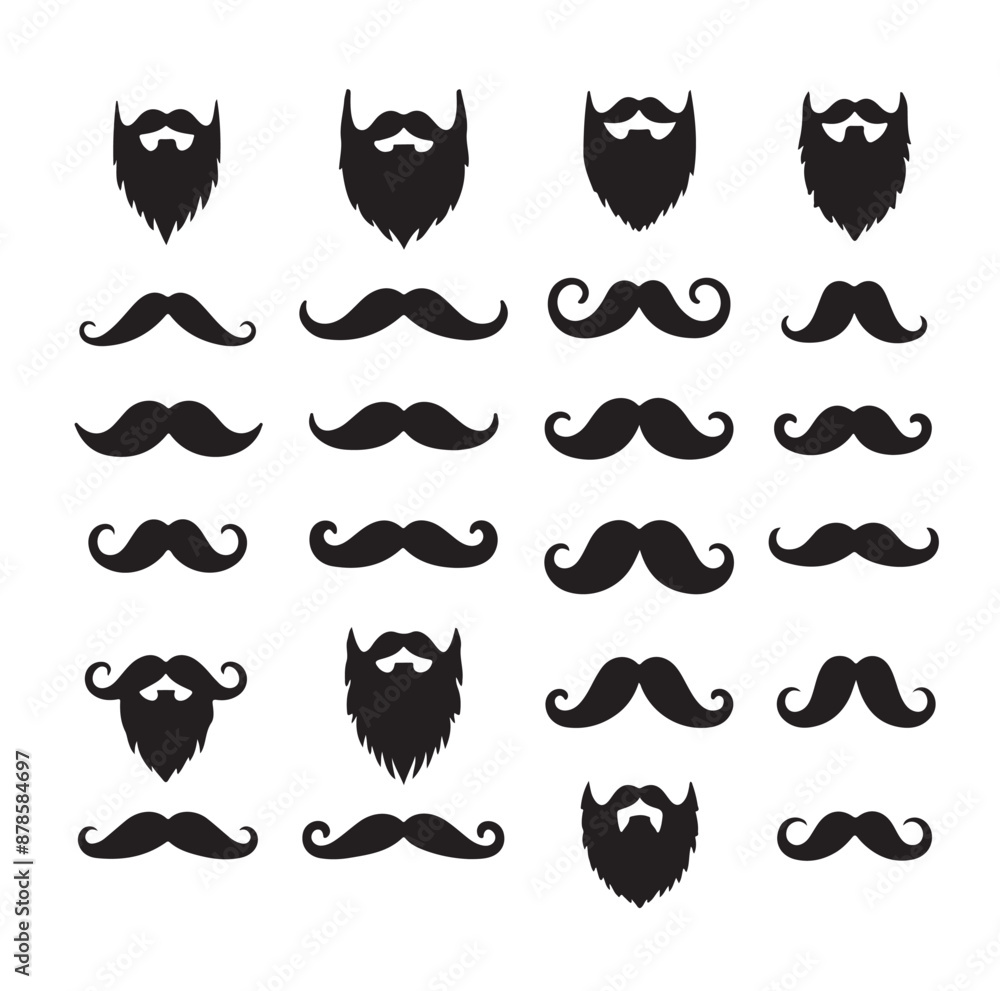 Mustaches and beard style set vector silhouettes illustration Mustaches and beard style set vector silhouettes illustration