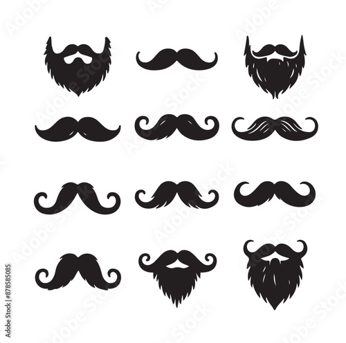 Mustaches and beard style set vector silhouettes illustration 