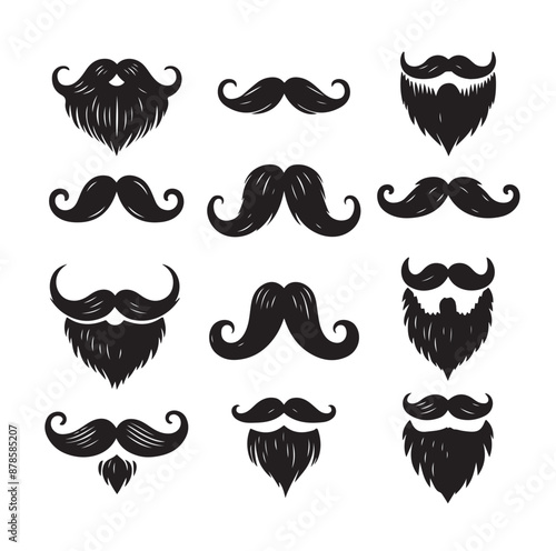 Mustaches and beard style set vector silhouettes illustration 