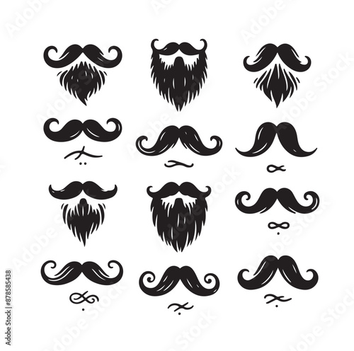 Mustaches and beard style set vector silhouettes illustration 