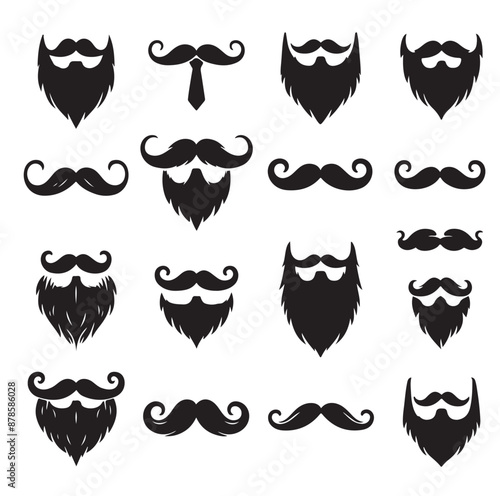 Mustaches and beard style set vector silhouettes illustration 