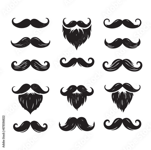 Mustaches and beard style set vector silhouettes illustration 