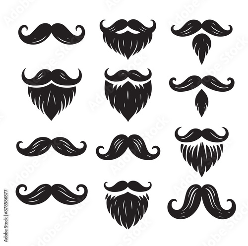 Mustaches and beard style set vector silhouettes illustration 