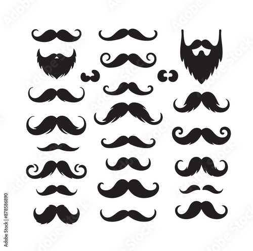 Mustaches and beard style set vector silhouettes illustration 