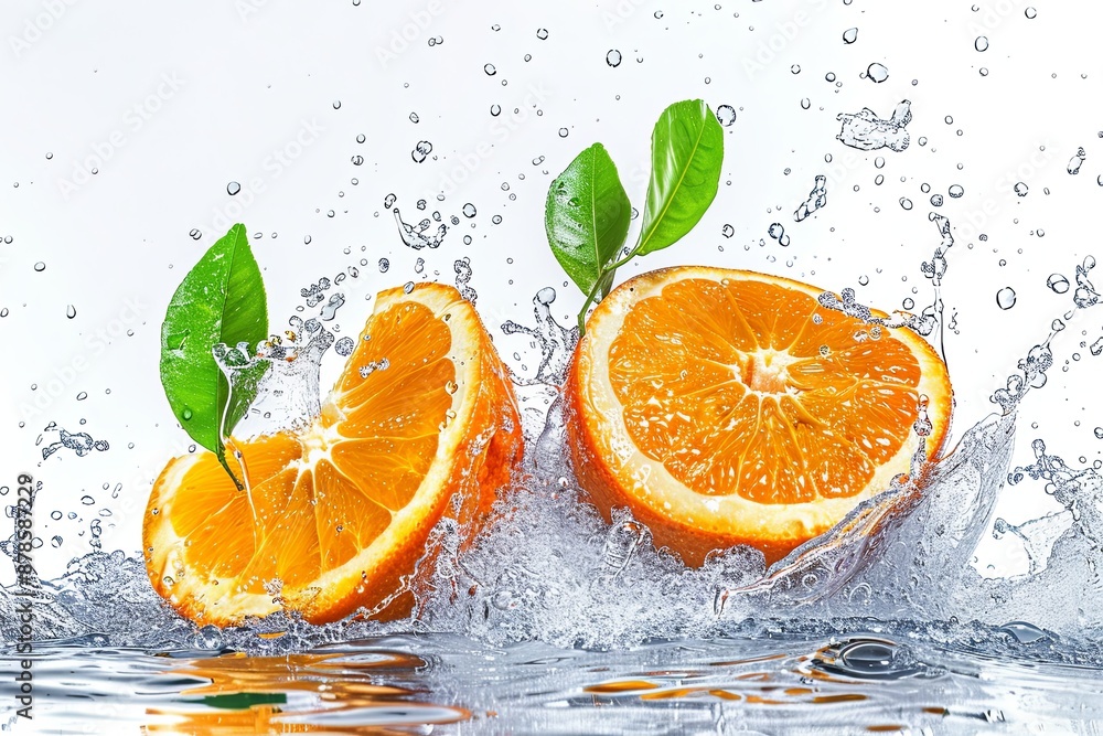 Fresh Orange Slices Splashing in Water. Fresh Orange Slices Splashing in Water.