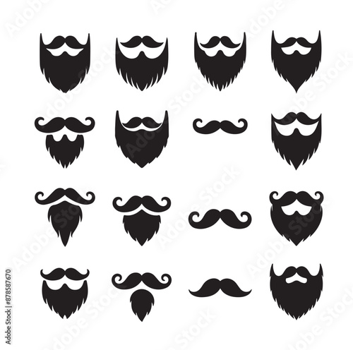 Mustaches and beard style set vector silhouettes illustration 