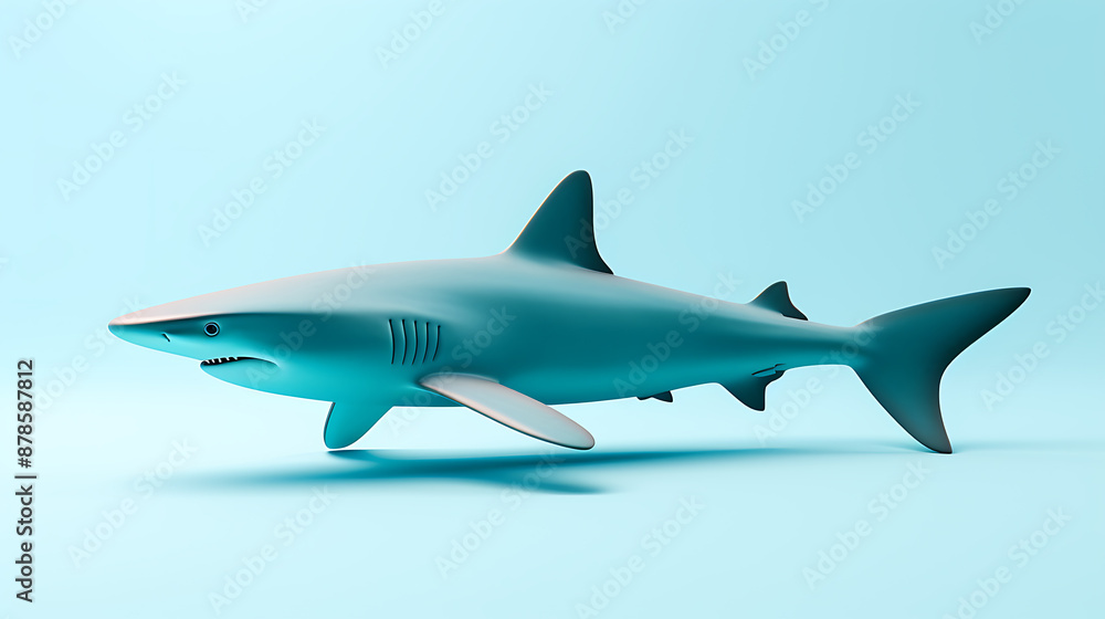 Fototapeta premium A shark, sleek and powerful, against a light blue background. 