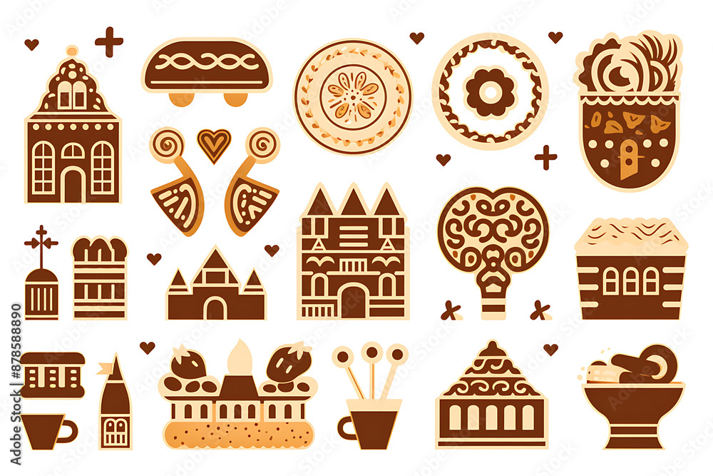 Brown, beige, and white gingerbread cookies with intricate designs for a festive Christmas celebration.
Brown, beige, and white gingerbread cookies with intricate designs for a festive Christmas celebration.