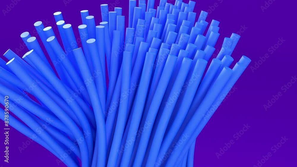 Abstract Artistic Motion Shape of Blue Swaying Elongated Tubes 3D Rendering on Purple Background Abstract Artistic Motion Shape of Blue Swaying Elongated Tubes 3D Rendering on Purple Background